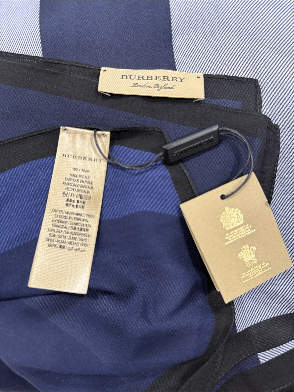 NWT. Burberry Mega Check Silk Scarf. - Picture 5 of 10
